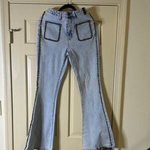 AKIRA Light Blue Flare Jeans with Black Accents